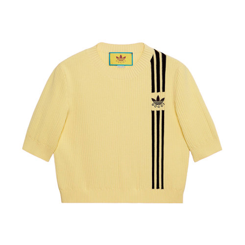 GUCCI/古驰 22年秋冬新款 adidas联名系列 女士黄色罗纹粘胶纤维针织衫毛衣?693809XKCDQ7467