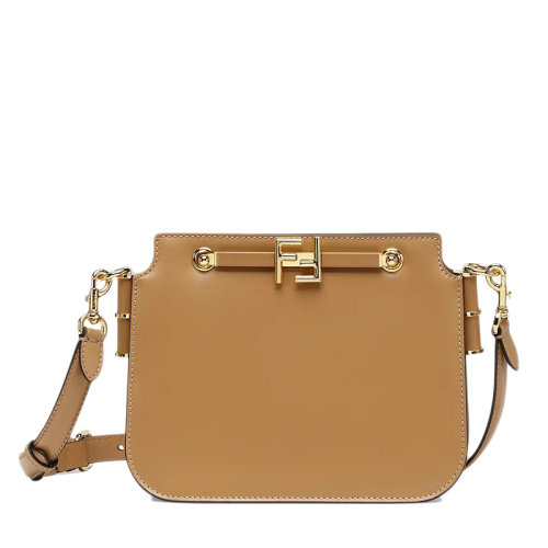 FENDI/芬迪  TOUCH系列 女士米色小牛皮金色FF扣单肩斜挎包8BT349AHK2F15KR