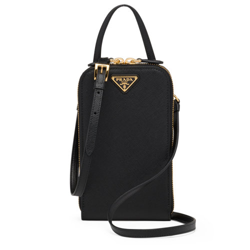PRADA/普拉达 22新款 女士mini黑色saffiano皮革珐琅徽标配手柄拆卸调节肩带拉链开合单肩斜挎手提包1BP027_NZV_F0002_V_YM1