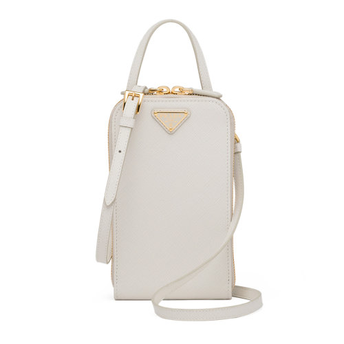 PRADA/普拉达 22新款 女士mini白色saffiano皮革珐琅徽标配手柄拆卸调节肩带拉链开合单肩斜挎手提包1BP027_NZV_F0K74_V_YM1