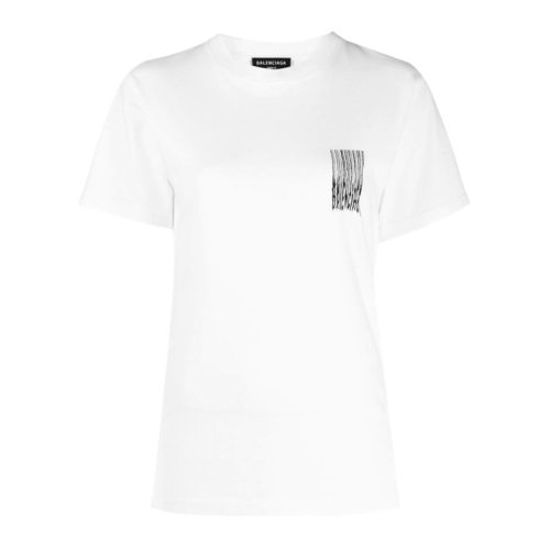 Balenciaga/巴黎世家女士纯色棉质条码图案装饰平纹针织圆领短袖上衣T恤 661705-TKVE5 多色可选