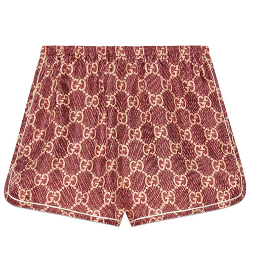 GUCCI/古驰女士粉色/米色GG Supreme印花真丝短裤?644589XJCL55281