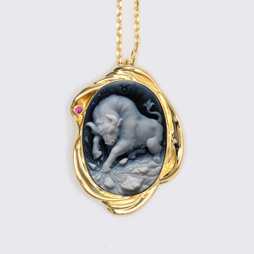 吊坠【星座】 shiyu/十玉艺术珠宝 金牛座 [全球限量20枚] 一体双色缟玛瑙 黄道十二宫 十玉