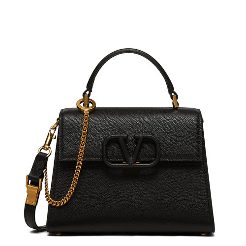 Valentino/华伦天奴 21新款 VSLING系列 女士小号黑色粒面小牛皮VLogo搭扣翻盖单肩斜挎手提包ZW2B0F53KGWR82