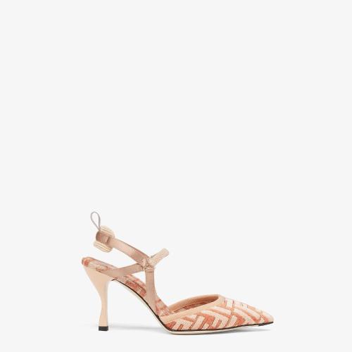 FENDI芬迪 22年秋冬 女士 高跟鞋 高跟粉红色FF雪尼尔露跟女鞋 8J8361AKXYF1IEG