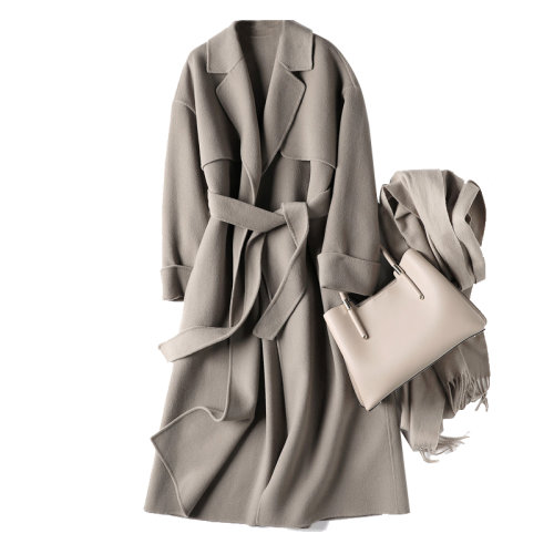 GeleiStory/GeleiStory 羊毛大衣2022年秋冬新款翻领系带通勤显瘦高克重水溶羊毛双面尼大衣女秋冬长外套女士大衣