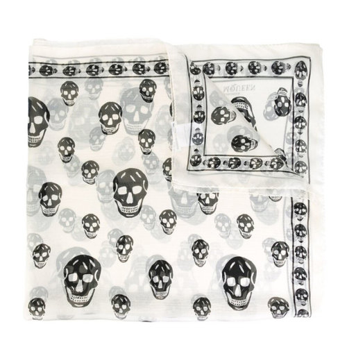 Alexander McQueen/亚历山大麦昆 女士丝质长款骷髅印花图案丝巾围巾 多色可选