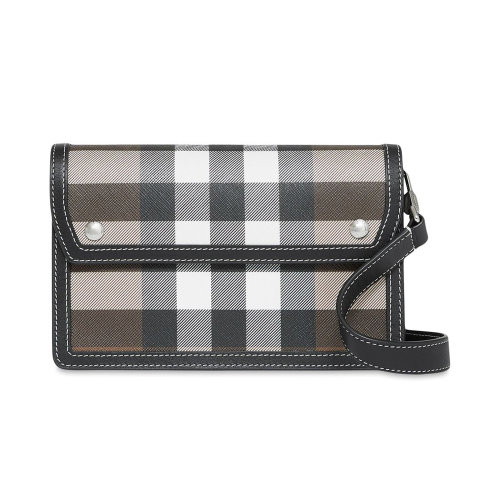 BURBERRY/博柏利 男女同款中性米色帆布配皮经典格纹装饰单肩包斜挎包 8039213