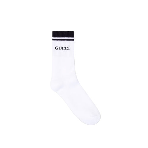 GUCCI/古驰 22秋冬新款 男士白色棉混纺装饰撞色条纹LOGO标识袜子4964934G2939000