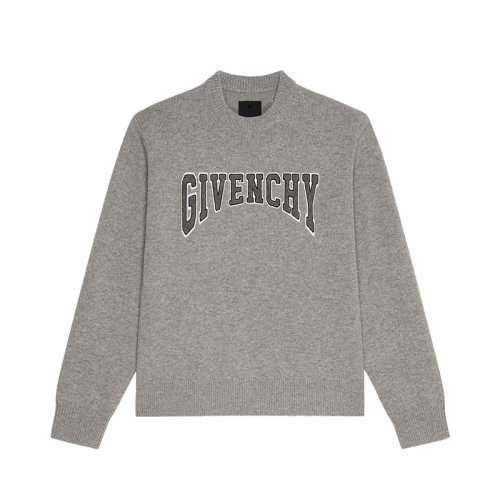 Givenchy/纪梵希 22年秋冬新款 男士灰色羊毛/山羊绒混纺饰有刺绣贴片LOGO长袖罗纹针织衫BM90KX4YC6-027