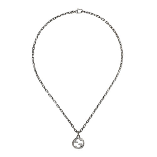 GUCCI/古驰 经典款 925纯银Double G雕花图案吊坠项链455307J84000811