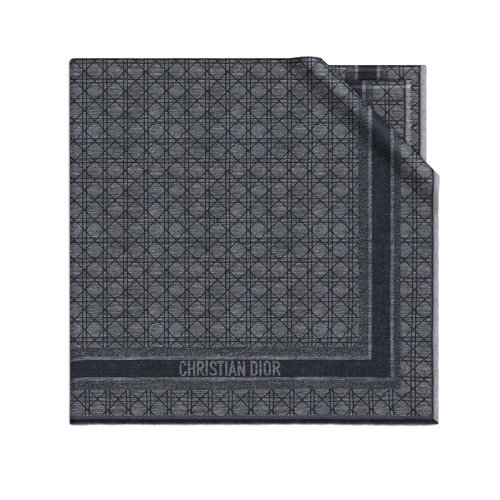 DIOR/迪奥 22年早春新款 D-CANNAGE系列 女士深灰色羊绒和亚麻混纺藤格纹流苏披肩围巾21CAN140I061_C850