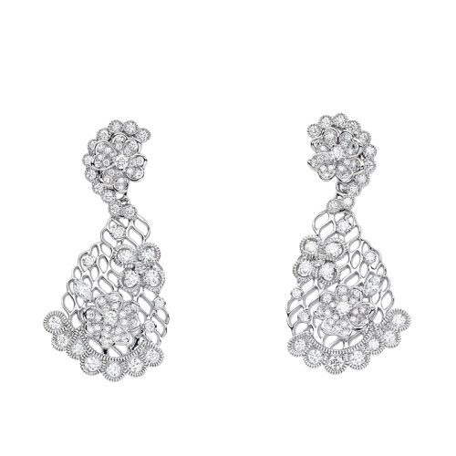 DIOR/迪奥 ARCHI系列 18K金白金镶嵌钻石镂空花边耳环JDEN94004_0000