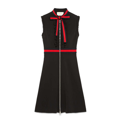 GUCCI 古驰 女装 服饰 黑色粘胶纤维条纹蝴蝶结无袖女士连衣裙
