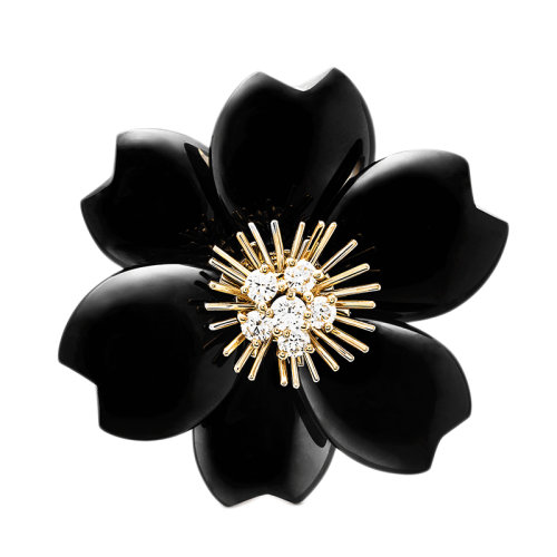 Van Cleef & Arpels/梵克雅宝 经典Rose de No?l系列 18k金黄金黑玛瑙镶嵌钻石玫瑰中号胸针VCARO9B300