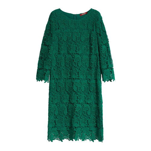 MaxMara/麦丝玛拉 22年早春新款 BELINDA系列 女士绿色棉质混纺花边蕾丝迷你连衣裙6221142406003