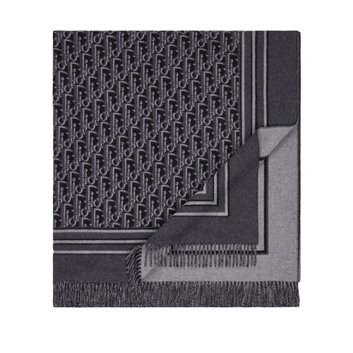 DIOR/迪奥 22年早春新款 男士灰色羊毛羊绒混纺老花印花流苏披肩围巾03Z0001A0338_C889