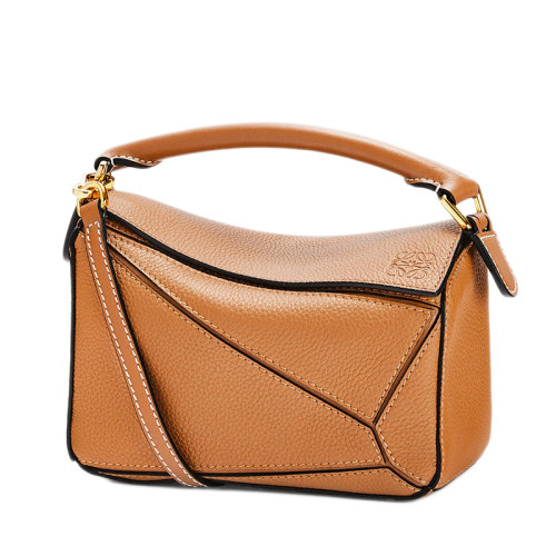 LOEWE/罗意威 经典Puzzle系列 女士迷你浅焦糖色粒面小牛皮手提单肩包拼图包0010585818