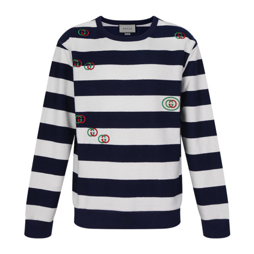 GUCCI/古驰  古琦男装 经典双G 男士拼色棉质条纹装饰针织衫/毛衣 581969 XJBKQ