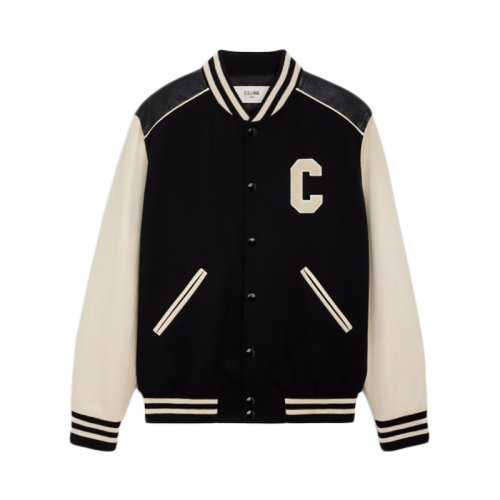 CELINE/赛琳      男士黑色宽松版型羊毛学院风夹克2V56D896C.38NO