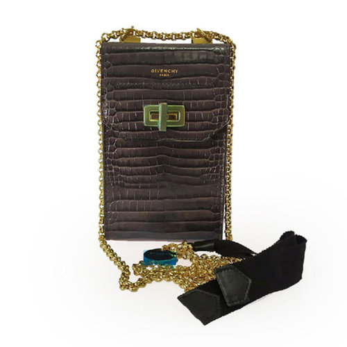 Givenchy/纪梵希 女士深咖色仿鳄鱼皮徐按扣开合时尚单肩包斜挎包链条包女包 BB60AUB0LK-098