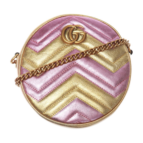 GUCCI/古驰 女士拼色皮革斜挎包单肩包圆饼包 550154-0U1ZC-8088