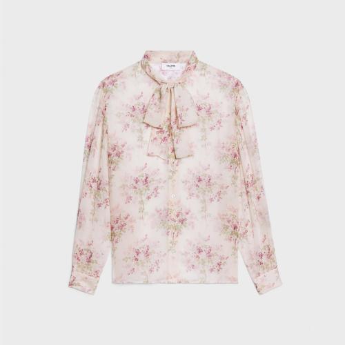  CELINE赛琳思琳 22年秋冬 女士 长袖衬衫 丁香乔其纱蝴蝶结衬衫 2B512644P.01RY