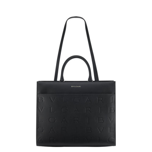 BVLGARI/宝格丽  女士黑色小牛皮Bvlgari Infinitum图案烫印单肩手提托特包291617