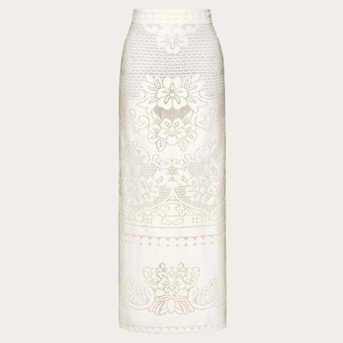  VALENTINO华伦天奴 22年秋冬 女士 半身裙 JUPE MIDI EN DENTELLE DE COTON XB3RA8L16W3DC4
