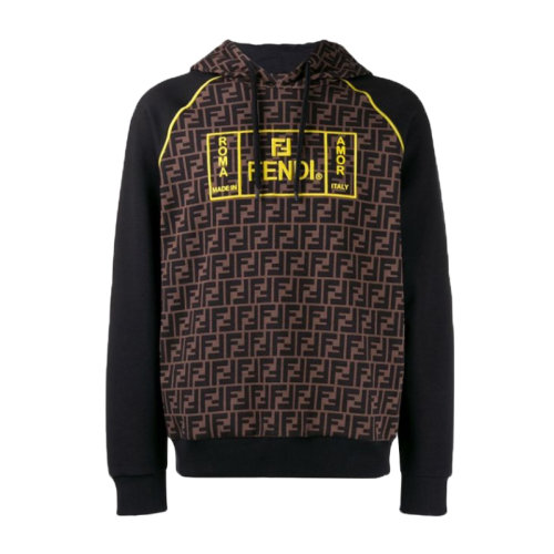 Fendi/芬迪  男装 服装 混色棉质经典复古LOGO印花长袖连帽 男士卫衣