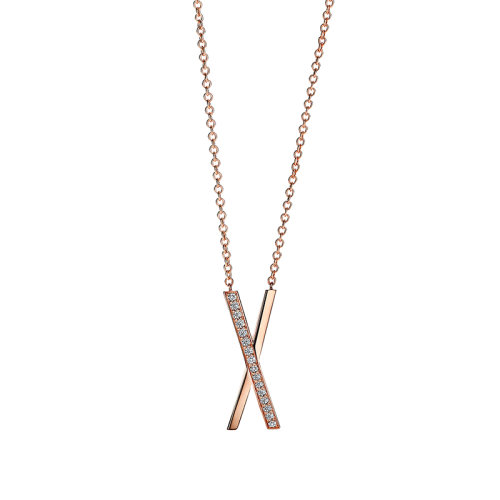 Tiffany & Co./蒂芙尼  Atlas系列 大号18k金玫瑰金10颗钻石X标志罗马数字吊坠69033857