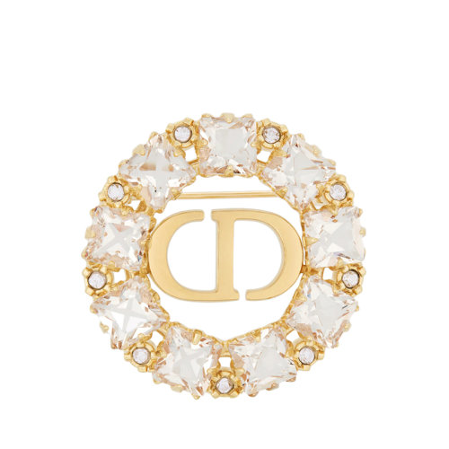 DIOR/迪奥 22新款PETIT CD系列 女士金色饰面金属白色银色调仿水晶点缀圈型胸针V0934PTCCY_D301