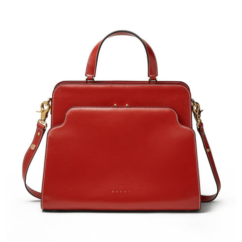 MARNI/玛尼 20 TRUNK REVERS系列 红色滑面小牛皮中号手提斜挎包 BMMP0025Y0P2991Z275M