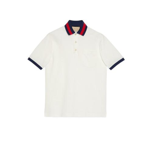  GUCCI古驰 22年秋冬 男士 织带衣领珠地棉Polo衫 701735 XJELJ 9750