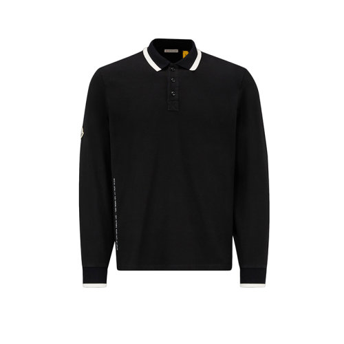 Moncler/蒙克莱 22年秋冬新款 Maya 70系列FRGMT藤原浩合作款 男士黑色纯棉抓绒长袖Polo衫H209U8D00001899PD999