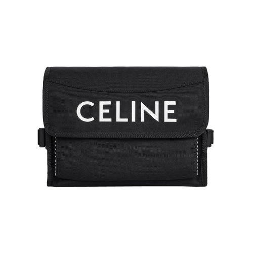 CELINE/赛琳 22秋冬新款 男士小号黑色印花尼龙磁扣拉链口袋调节肩带肩背手提邮差包110062DMT.38SI