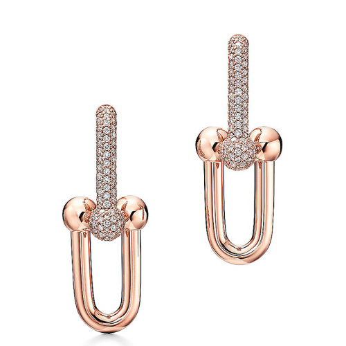 Tiffany & Co./蒂芙尼  Tiffany City HardWear系列18k金玫瑰金密钉钻石链式耳环68692539