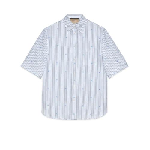  GUCCI古驰 22年秋冬 男士 刺绣棉质条纹衬衫 699128 ZAIUO 9059