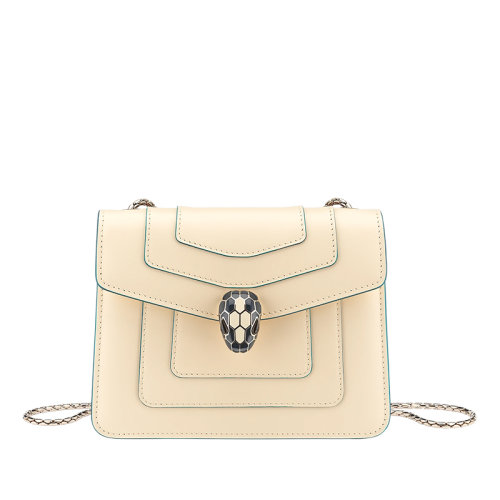 BVLGARI/宝格丽 SERPENTI FOREVER系列 女士小号米色小牛皮蛇首搭扣单肩斜挎链条包290925