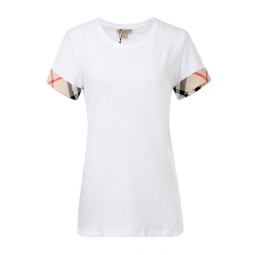 BURBERRY/博柏利 女装 服饰 时尚休闲 白色 弹力棉格纹袖口半袖 女士短袖T恤 3877317