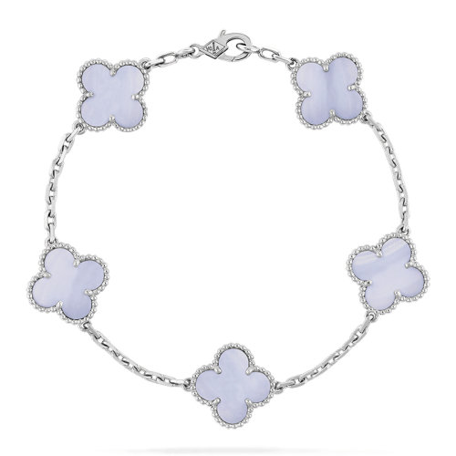 Van Cleef & Arpels/梵克雅宝 经典Vintage Alhambra系列 18k金白金镶紫玉髓5四叶草手链VCARD34700