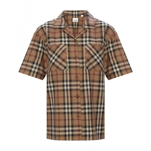 BURBERRY 博柏利 女士 服装 21春夏 拼色格纹翻领棉质短袖衬衫 女士短袖衬衫