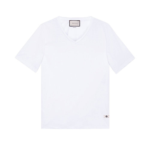 GUCCI/古驰 22年春夏新款 Epilogue系列 男士白色亚麻面料双G图案V领短袖T恤?645269XJC6N9692