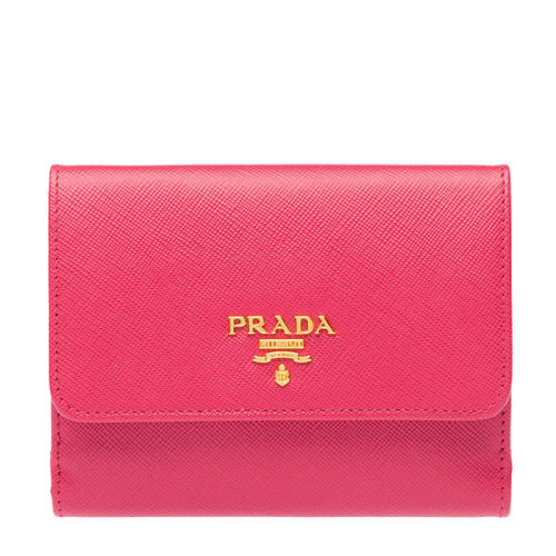 PRADA/普拉达 女士logo红色短款折叠零钱包钱夹