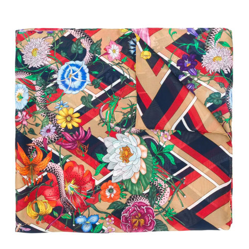 GUCCI/古驰 女士多色拼色真丝花卉蛇纹印花披肩围巾丝巾 499186-3G011-9888