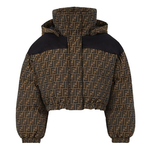 FENDI/芬迪      女士棕色高领可拆卸兜帽再生尼龙短款羽绒服FAN047AGMPF13IZ