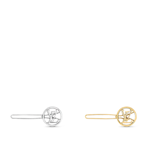 Louis Vuitton/路易威登 22春夏新款BABY LOUISE系列 金色/银色抛光金属镂刻徽标双色发夹M00590