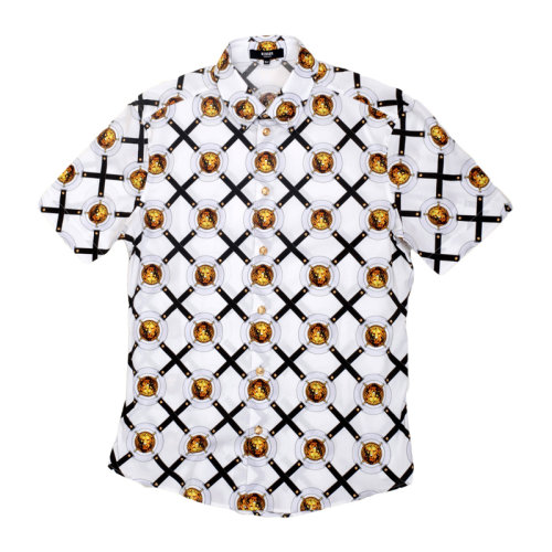 VERSACE JEANS/范思哲牛仔 男士白色棉质经典狮子头带印花修身版型纽扣领短袖上衣衬衣衬衫T恤Polo衫 BU20069-BT10206-B7041