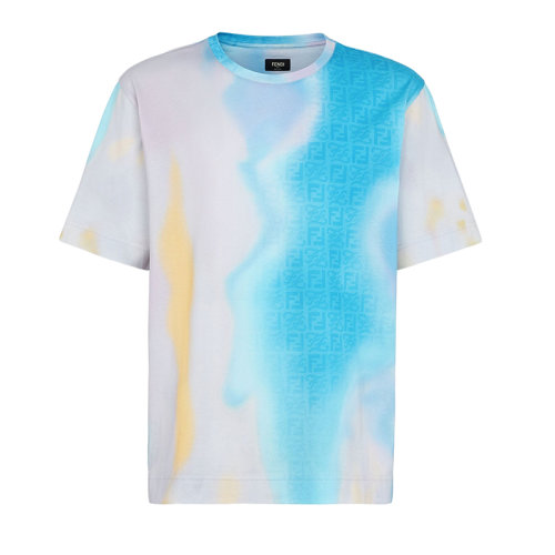 FENDI/芬迪 22年春夏新款 男士拼色渐变色纯棉抽象图案短袖T恤FY0936AIFZF1G38