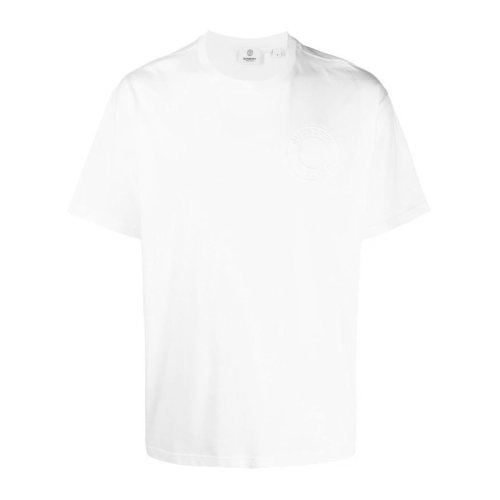 Burberry/博柏利男士白色棉质经典字母徽标图案装饰宽松版型圆领短袖上衣T恤 8042233